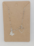 Butterfly and Heart Charm Bracelet – Silver Tone Chain