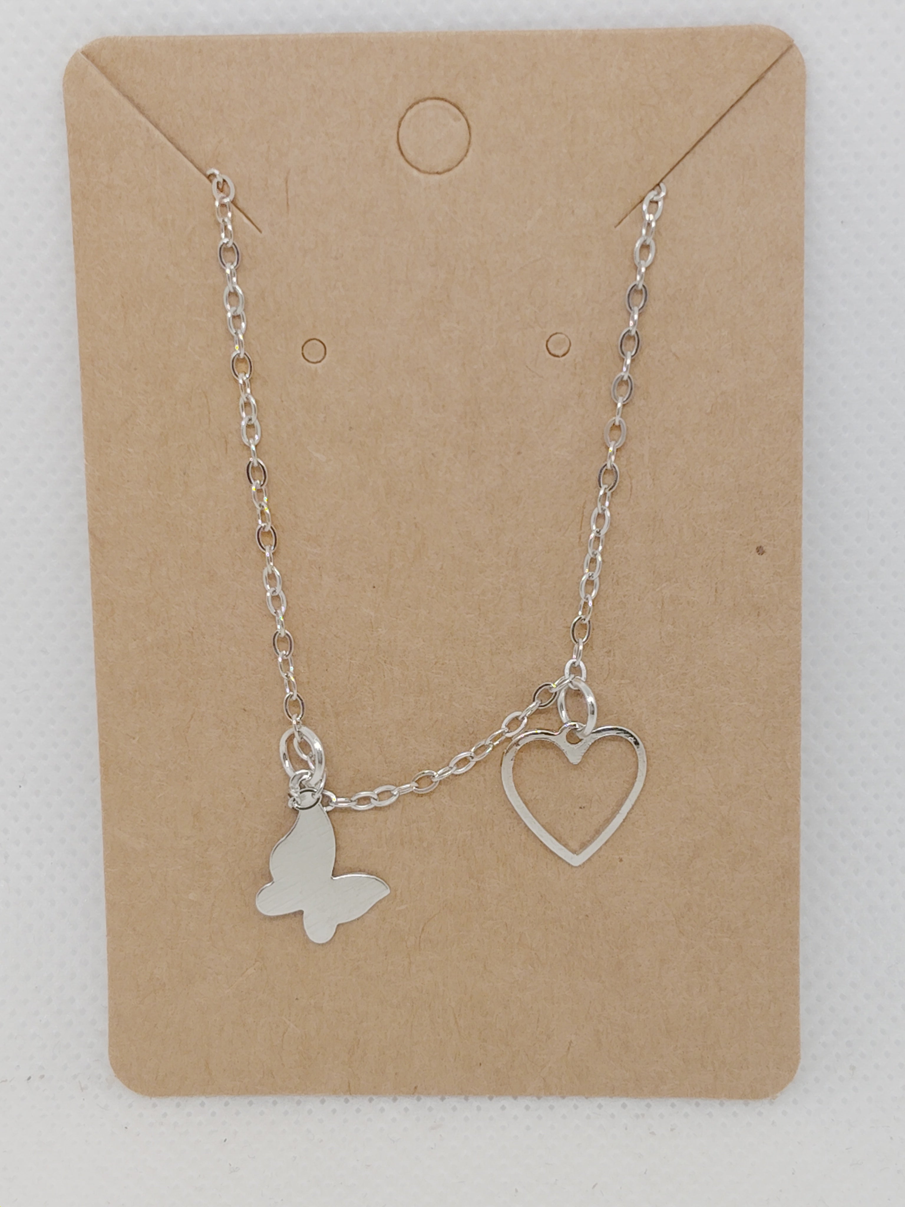 Butterfly and Heart Charm Bracelet – Silver Tone Chain