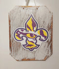 Wooden Wall Plaque with Fleur-de-Lis and Tiger Stripes Design