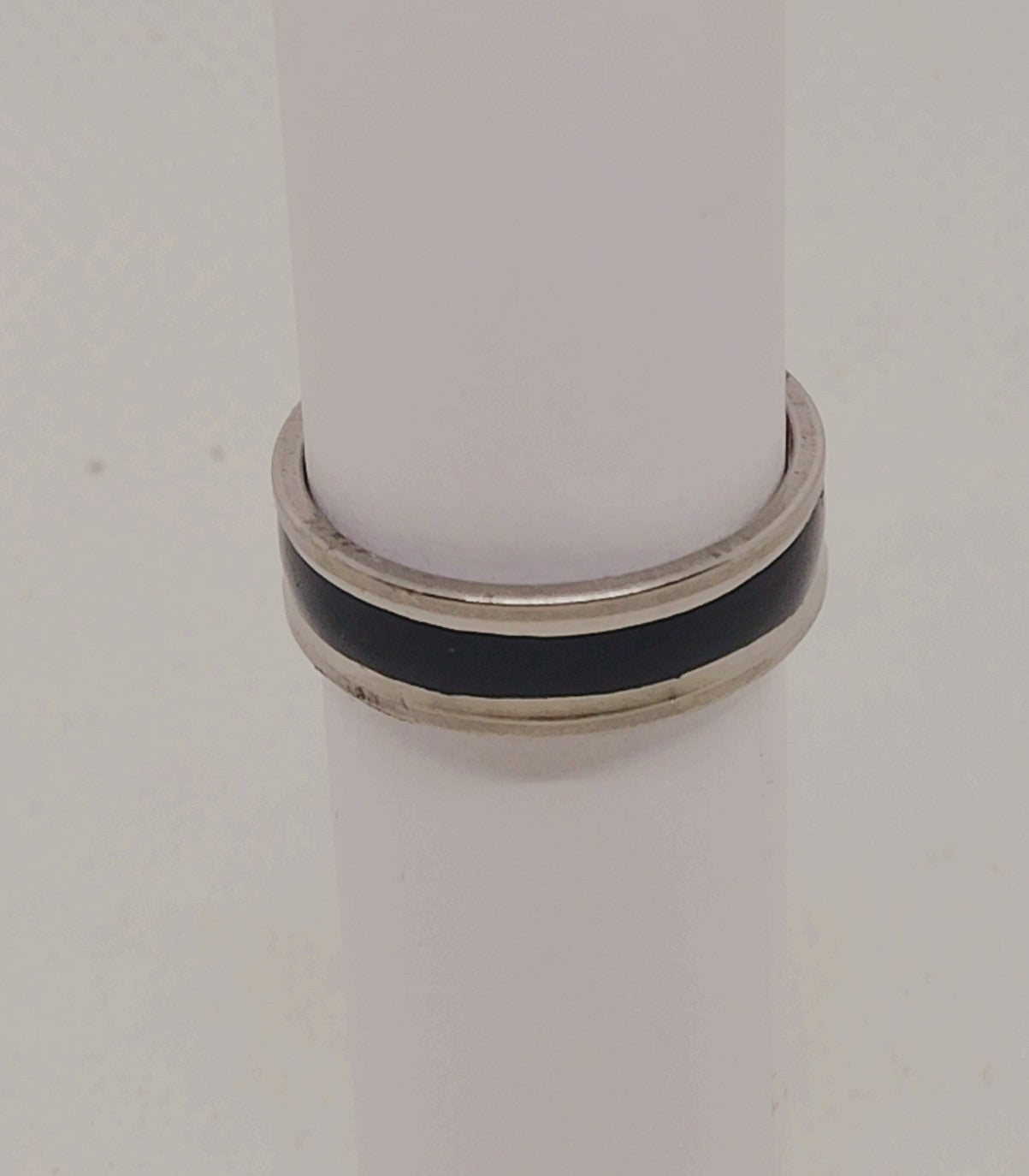 Stainless Steel and Black Band Ring for Men and Women Size 7