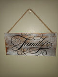 Rustic Family Wall Decor Sign with Rope Hanger