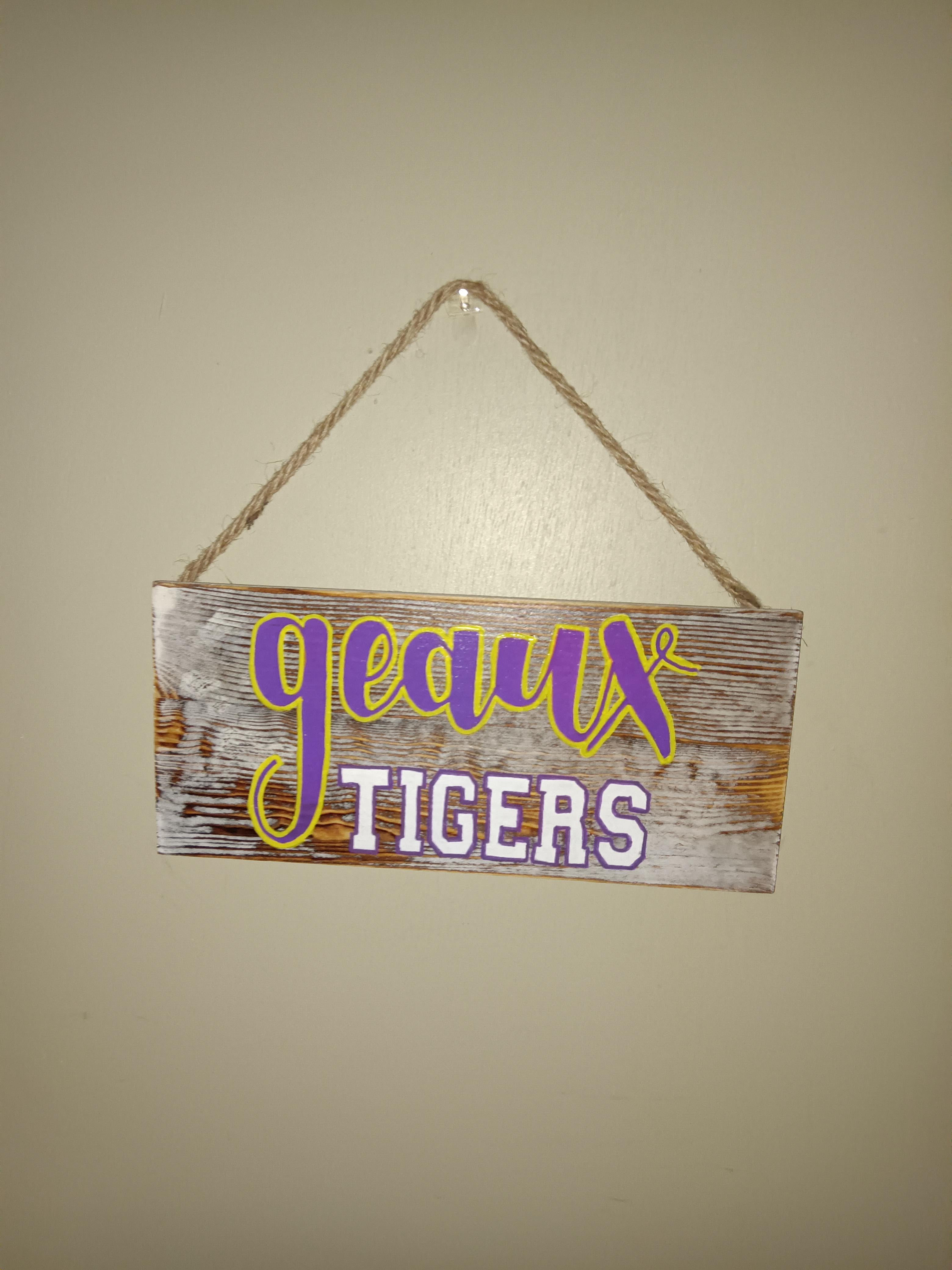 Geaux Tigers Wall Sign – Rustic LSU Wooden Hanging Decor