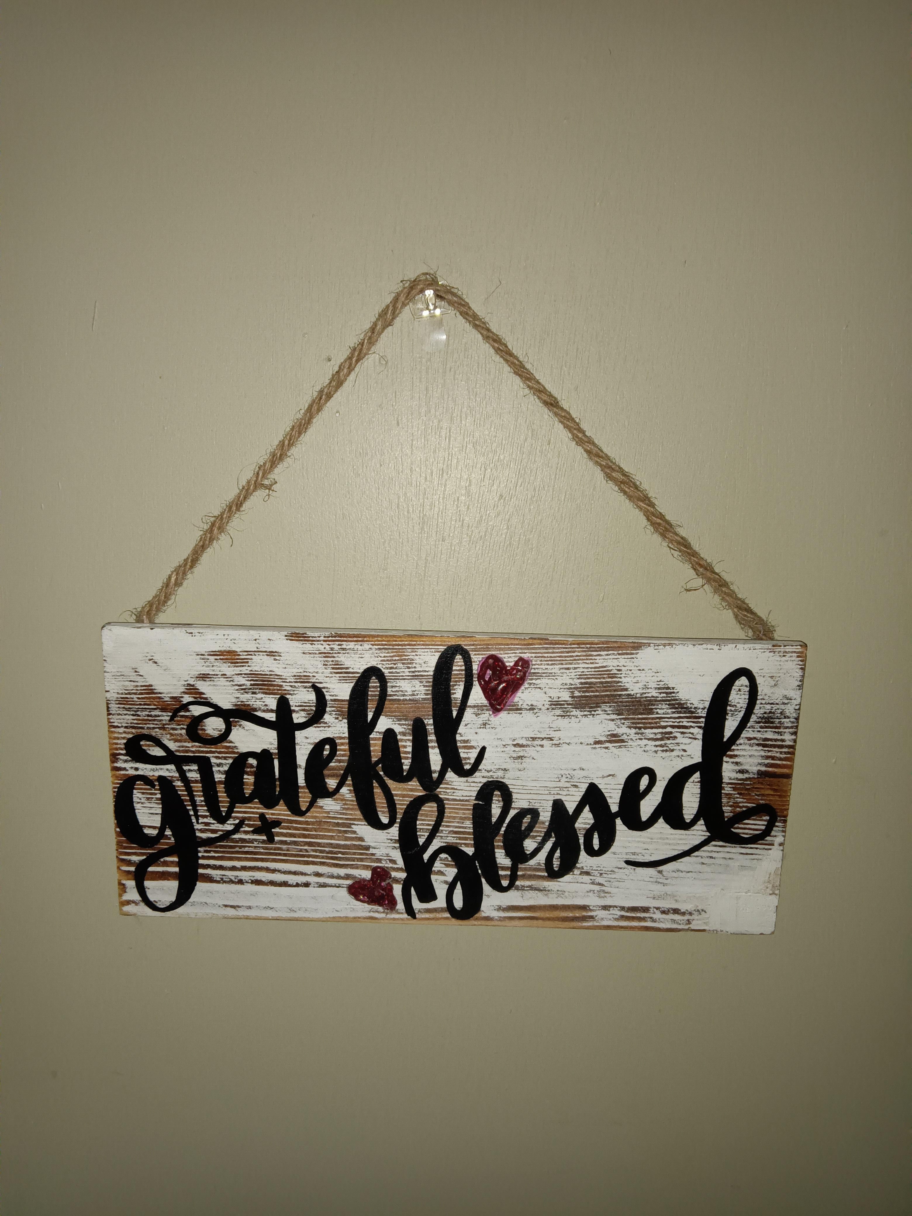 Rustic Grateful Blessed Hanging Wall Sign