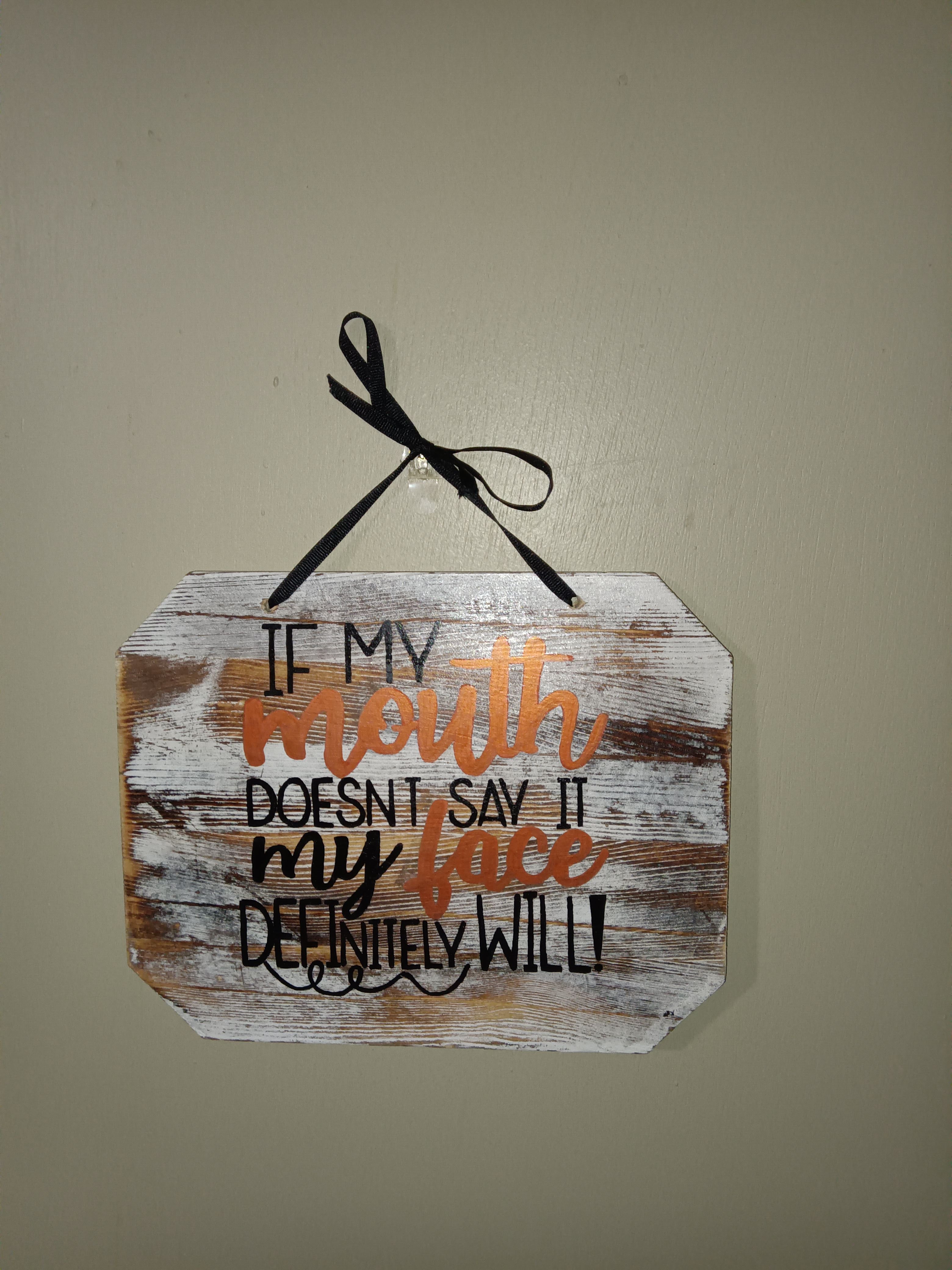 Decorative Wooden Wall Sign with Quote, Ribbon Hanger